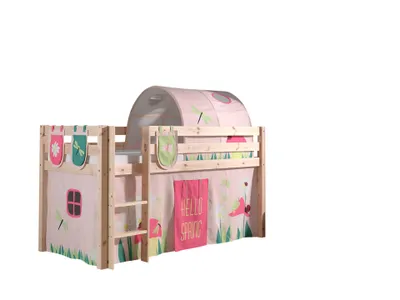 Image de Vipack lit de jeu Pino, surface de couchage 90x200 cm avec set textile rideau, tunnel et 3 sacs "Spring