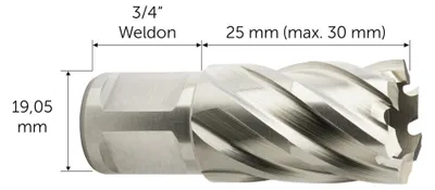 Productafbeelding van FEIN HSS Nova 25 kernboormachine met 3/4 inch Weldon-aansluiting, Ø 30 mm, enkelvoudige afbeelding, boormachine, metaal, roestvrij staal, snelstaal (HSS), 2,5 cm