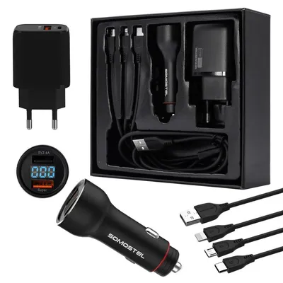 Produktbild von Somostel Ladegerät + Kabel USB - Type-C / MicroUSB / Lightning 1m