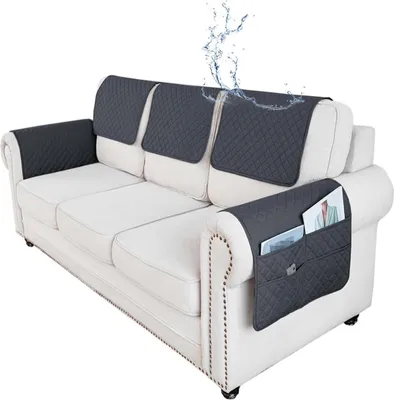 Produktbild von Rutschfester und wasserdichter Sofa-Kopfstützenbezug, L-förmiger Sofa-Armlehnen-Schutzbezug (5-teiliges Set)