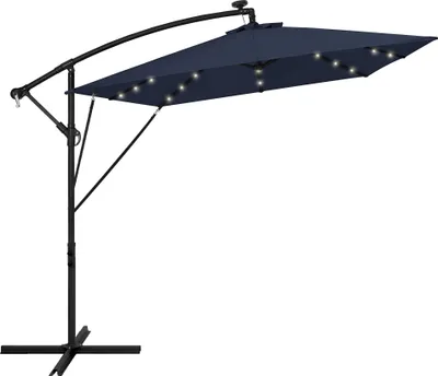 Produktbild von ML-Design Ampelschirm Ø330cm mit LED Solar Navy-Blau Alu Sonnenschirm mit Kurbel Abdeckung & Ständer Sonnenschutz & wasserabweisend drehbar & neigbar