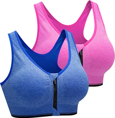 Produktbild von Sport-BH für Damen, mit Reißverschluss vorne, drahtlos, nach Operationen, BH Active Yoga Sport-BHs ,M,rose red + royal blue