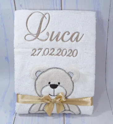 Produktbild von Personalisierte Babydecke 75x100 cm mit Namen & Datum – Bestickt – Motiv wählbar – Geschenk zur Geburt