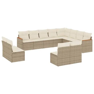Produktbild von vidaXL 12-tlg. Garten-Sofagarnitur mit Kissen Beige Poly Rattan