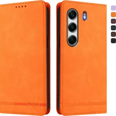 Produktbild von Hülle für Tecno Camon 40 4G, Retro Kunstleder Ständer Klapphülle mit Kartenfächer und Magnetische Orange