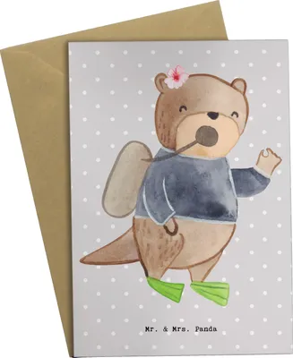 Produktbild von Mr. & Mrs. Panda Grußkarte Taucherin Herz - Grau Pastell - Geschenk, Grußkarten, weihnachtskarten, spruchkarte, einladungskarten, osterkarte, Beileidskarte