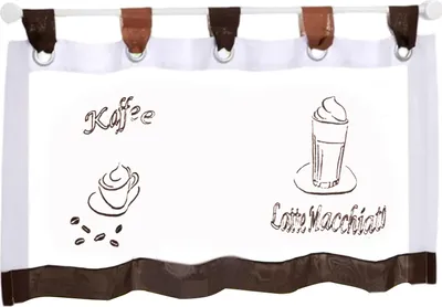 Produktbild von 1 Stück Scheibengardine, Cafe Scheibengardine Voile Bistrogardine, Transparente Kurzstore Kaffeemuster, Bestickte Gardine für Küche Wohnzimmer (HxB 45x90 cm)