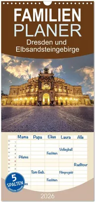 Produktbild von Familienplaner 2026 - Dresden und Elbsandsteingebirge mit 5 Spalten (Wandkalender, 21 x 45 cm) CALVENDO