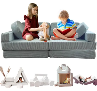2-Sitzer Kindersofa, ausklappbar, blau-grün, 5-in-1