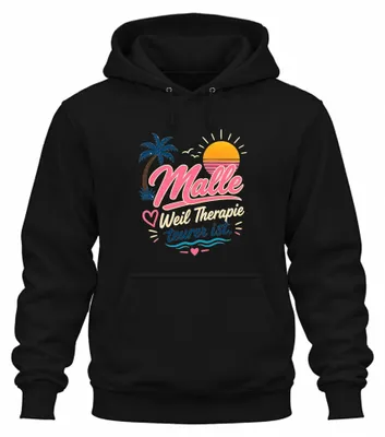 Produktbild von Malle Weil Therapie teurer ist Mallorca Ballermann Saufen Hoodie Kapuzenpullover, Schwarz, M