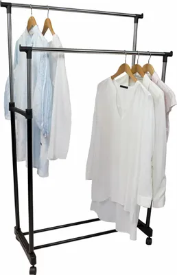 Image de Portemanteau télescopique double réglable en hauteur avec roulettes