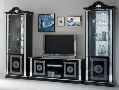 Produktbild von Wohnwand Wohnzimmer Set Vitrine Kommode Wandregal Vitrinen Wohnwände 3 tlg. Set