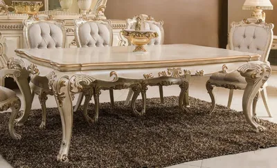 Produktbild von Casa Padrino Luxus Barock Esstisch Cremefarben / Gold - Prunkvoller Massivholz Esszimmertisch im Barockstil - Prunkvolle Barock Esszimmer Möbel