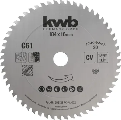Produktbild von kwb Kreissägeblatt 184 x 16 mm, 30 Zähne, 1,4 mm Sägeblatt Holz
