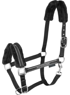 Obrázek produktu pro Waldhausen Ohlávka Elegant z umělé kožešiny pro koně, černá/černá, pro poníky