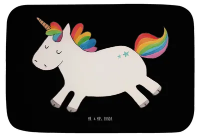 Produktbild von Mr. & Mrs. Panda Badezimmerteppich Einhorn Happy - Schwarz - Geschenk, Badematte, Lachen, Witzig, Unicorn, Spaß, Lebensfreude, Badteppich, duschmatte, Einhörner
