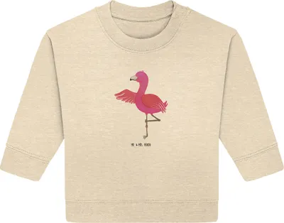 Produktbild von Mr. & Mrs. Panda Organic Baby Pullover Flamingo Yoga 6. - 12. Monat - Natural Raw - Geschenk, Ärger, Bullover, Namaste, Urlaub, Yogi