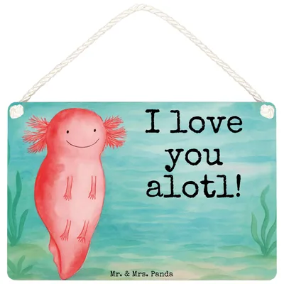 Produktbild von Mr. & Mrs. Panda Schild Axolotl Liebe Design DIN A4 - Weiß - Geschenk, Mitbringsel, Freundin, Holzschild, Freund, Türschild, wandtafel, Hochzeitstag, holzbild, für Frauen