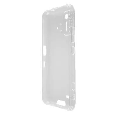 A transparent phone case shown from the side.