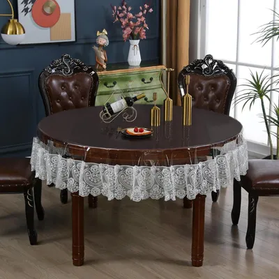 Obrázek produktu pro Kulatá vinylová ubrus s krajkou, voděodolná, průměr 180 cm, bílá