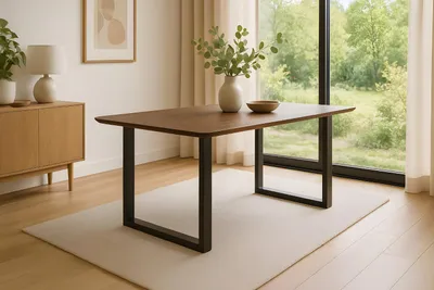 Produktbild von Esstisch 180 x 90 cm Akazie massiv kastanienfarben Schweizer Kante U-Gestell schwarz ROBERTO