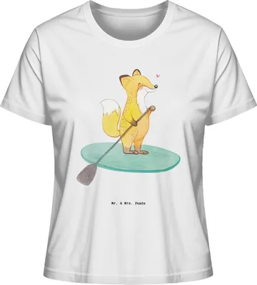 Produktbild von Mr. & Mrs. Panda Basic T-Shirt Damen Fuchs Stand Up Paddling Größe M - Weiß - Geschenk, Oberteil, SUB, Subben, Paddle Boarding, Kurzarmshirt, Baumwoll