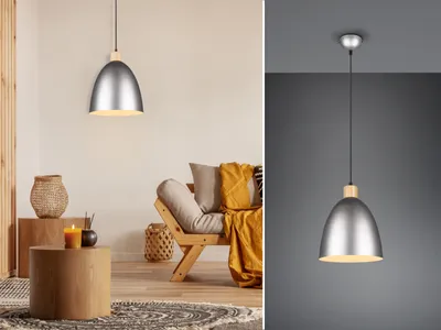 Image de Suspension JAGGER argent et bois clair, 1xE27x40W, métal, dimensions : 150x25x25 cm, IP20, RL