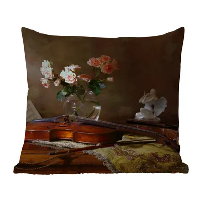 Produktbild von MuchoWow® Outdoor Kissen - Geige - Stilleben - Blumen - 50x50 cm - Wetterfest - Lounge Kissen - Komfortabel - Kissen mit Bild