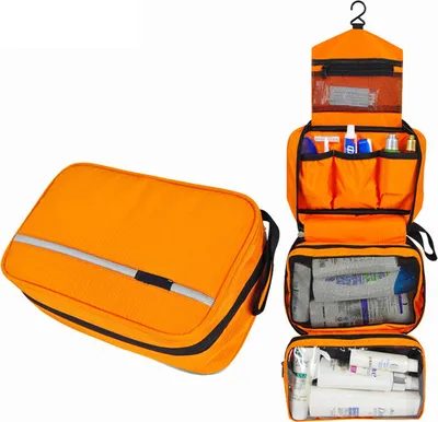 Image de Trousse de toilette de voyage suspendue Trousse de rasage Organisateur de maquillage Grande capacité Séparation sec-humide, Orange