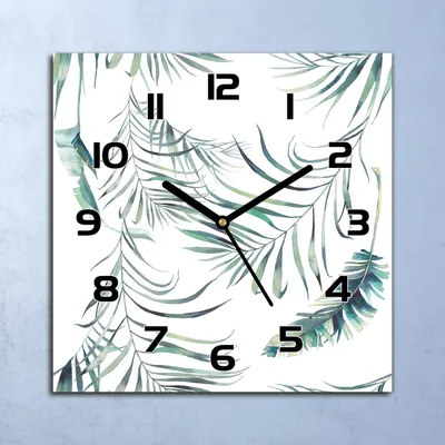 Produktbild von Wanduhr Echt-Glas-Küchenuhr Helle Blätter Quarz Lautlos 30x30 Deko Bilder