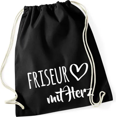 Produktbild von Huuraa Turnbeutel Friseur mit Herz 12 Liter Black Baumwolle Rucksack Geschenkidee