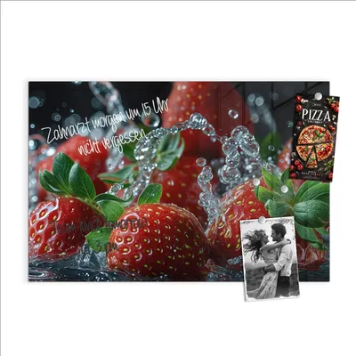 Produktbild von Magnettafel 90x60cm Pinnwand Whiteboard beschreibbar - Frische Erdbeeren