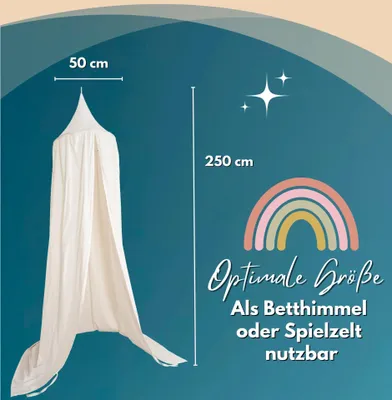 Image de Alavya Home Ciel de lit baldaquin 250x50 cm coton mousseline- crème