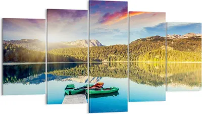 Produktbild von Bild auf Leinwand - Leinwandbild - See Berge Wasser - 160x85cm - Wand Bild - Wanddeko - Wandbilder - Leinwanddruck - Bilder - Kunstdruck - Wanddekoration - Leinwand bilder - Wandkunst - EA160x85-3595