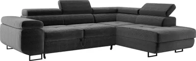 Produktbild von Ecksofa MONTANA mit einstellbare Kopfstützen, Eckcouch mit Schlaffunktion und Bettkasten, Sofa Cord, Polsterecke, Wohnlandschaft Rechts Grau PS60