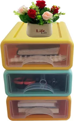 Produktbild von Famanu Aufbewahrungsboxen 3 Stück - stapelbare Organizer, bunt, 17 x 25 x 7,5 cm