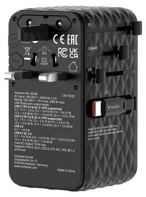 Obrázok produktu pre Verbatim Charge 'n' Travel 70W, Vnútorný, AC, 250 V, 10 A, Čierna