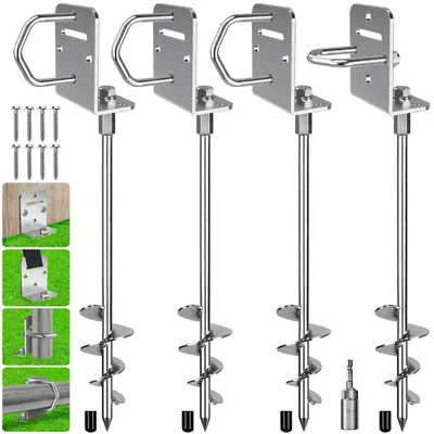 Bodenanker-Set 80 cm, 4 Stk., Spiralschraube 7,2 cm, L-Basis
