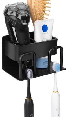 Obrázok produktu pre Držiak na zubné kefky, elektrická zubná kefka, 2 priehradky, montáž na stenu, hliník
