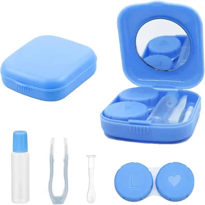 Imagen del producto de Estuche higiénico para lentes de contacto, portátil, de 6 x 5,3 x 1,8 cm, con espejo para llevar de viaje