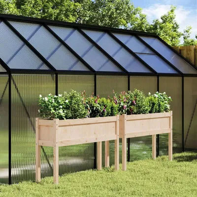 Produktbild von Pflanzgefäße mit Füßen, 2 Stück, aus massivem Kiefernholz – Erhöhte Blumenkästen für Innen- und Außenbereich