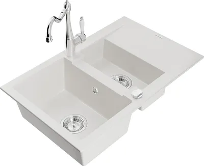 Immagine prodotto di Mexen Gaspar lavello in granito 1,5 vasche con scolapiatti e miscelatore da cucina Carla, bianco - 6507-20-670700-00