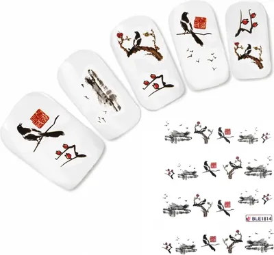 Produktbild von Nagel Sticker Nail Art Tattoo Japan Vogel Natur Landschaft Aufkleber Neu!