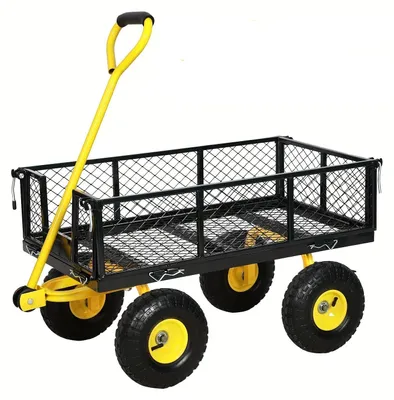 Image de Chariot de jardin - Chariot de transport - Chariot à benne basculante - Chariot utilitaire - Chariot basculant - Capacité de charge : 498,95 kg - Poignée pivotante à 240°