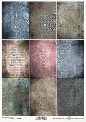 Obrázok produktu pre Ryžový papier na dekupáž ITD-R2024 tapetové motívy, poznámky, damašek
