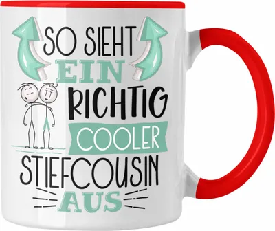 Produktbild von Trendation - Stiefcousin Tasse Geschenk So Sieht Ein RIchtig Cooler Stiefcousin Aus Geschenkidee Lustiger Spruch Geburtstag Becher Kaffeetasse (Rot)