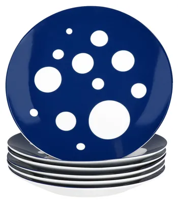 Zdjęcie produktu dla zestaw 6 talerzyków do ciasta Pula niebieskie kropki porcelana 6 osób deserowy talerz śniadaniowy w kropki