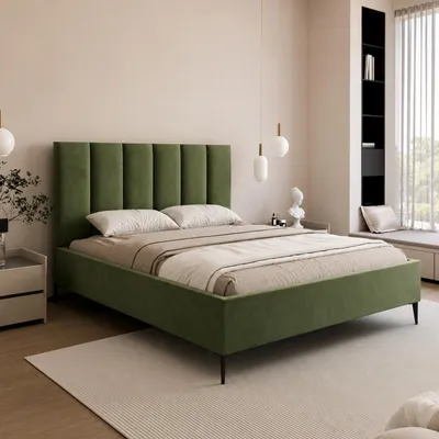 Produktbild von Polsterbett Modernes Bett "GERMAIN" mit hohem Kopfteil und integriertem Bettkasten