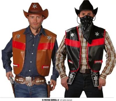 Produktbild von Cowboys Sheriff Weste Western Accessoire Karneval Kostüm Party Abenteurer Klassiker Wildwest Eleganz Kostümfest Highlight Inspiration, Farbe: Braun