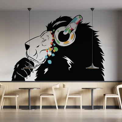 denkender Löwe mit Kopfhörern im Street-Art-Stil – Decords Wandtattoo, Produktansicht 1